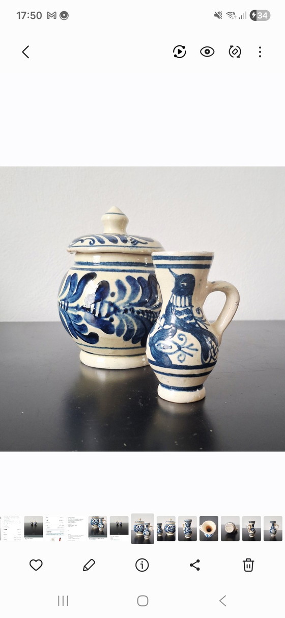 Image 1 of Ambachtelijk Korond Aardewerk Set (2 stuks) | Transsylvanische Volkskunst | Handgeschilderd