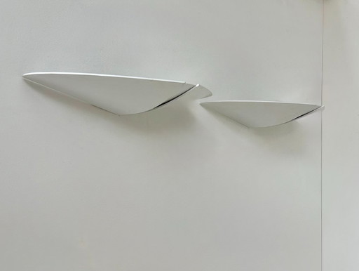 Coppia di applique vintage, metallo laccato bianco, Francia, 1980