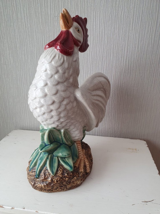 Image 1 of Grand coq vintage en céramique – glaçure craquelée – 47 cm