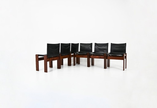 Esszimmerstühle „Monk“ von Afra & Tobia Scarpa für Molteni, 1970er Jahre, 6er-Set – eetkamerstoelen, Leather