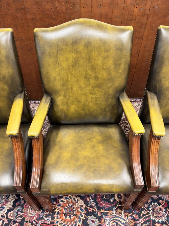 Set Klassische Englische Chesterfield President Stühle – Esszimmerstühle, Leather, Wood (photo 6 of 12)