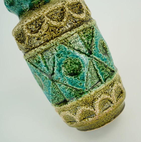 Image 1 of vintage WGP bay keramik VASE relief pattern shades of green and beige model 92 20