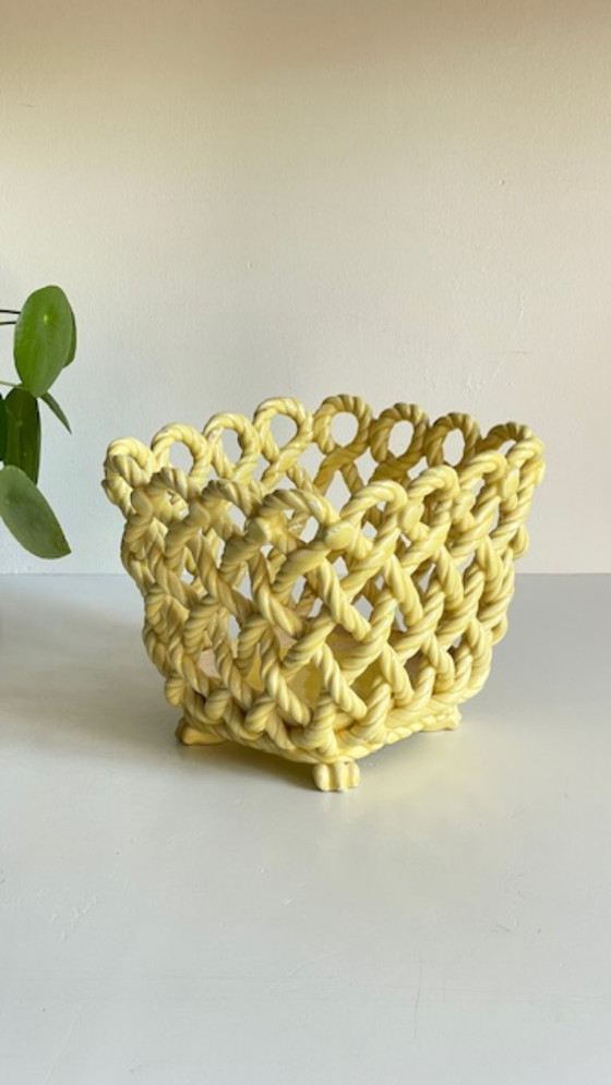 Image 1 of Vintage Woven Earthenware Plant Pot