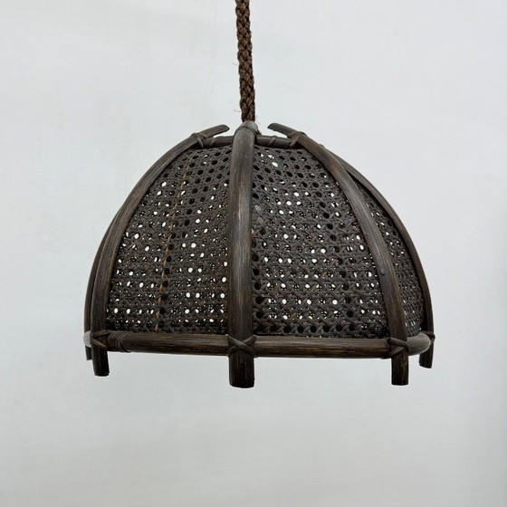 Image 1 of Vintage rattan and webbing hanging lamp 1970s retro
