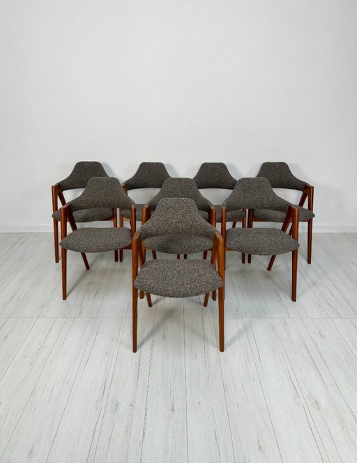 Juego de 8 sillas de comedor danesas "Compass" de teca de Kai Kristiansen para Schou Andersen Møbelfabrik, años 60