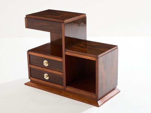 Mobiletto da cucito Art Déco francese in palissandro e ottone, anni '40