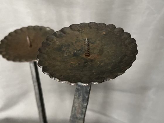 Image 1 of Brutalist Wrought Iron Floor Candelabra - Approx. 1960 Design