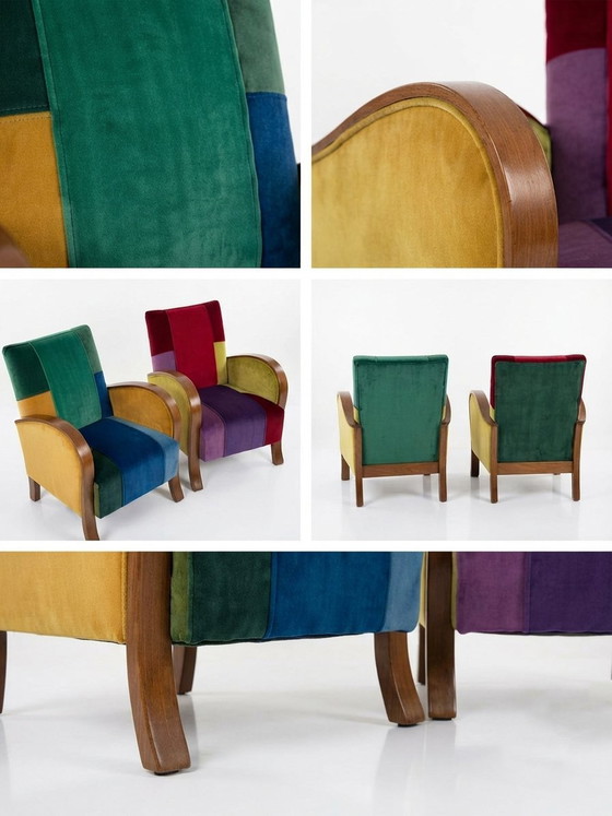 Poltrone Art Déco in vivace patchwork di velluto multicolore, set di 2 – Legno, Art Deco (photo 5 of 6)