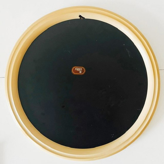 Vintage mid-century retro round Space Age Tiger wall mirror beige plastic 1970s (photo 7 of 7)
