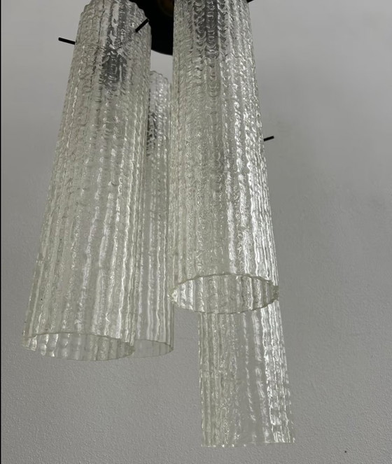 Image 1 of Lampada a sospensione vintage in vetro italiano con cilindri