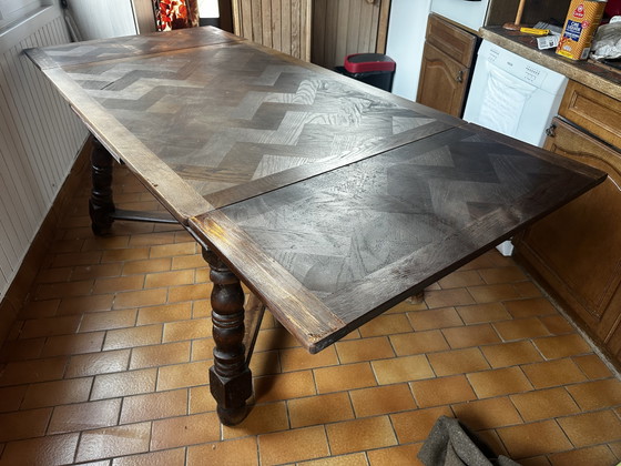 Image 1 of Rustic oak extendable table, early 20th century