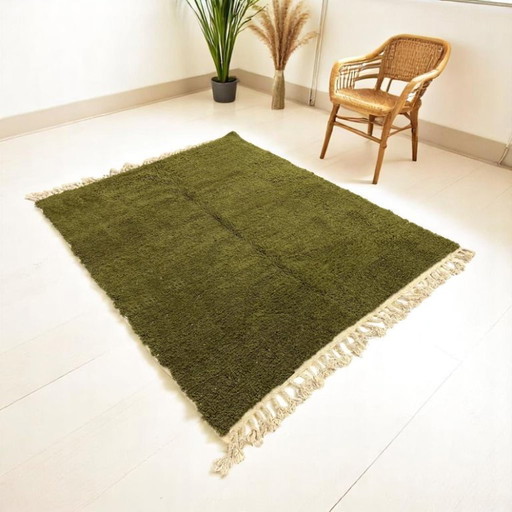 Tapis artisanal vert olive fait main 315cmx215cm 