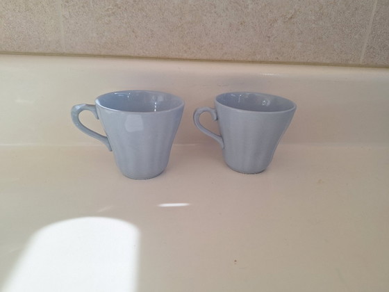 Image 1 of J&G Meakin Porzellan - 6 pastellfarbene Kaffeetassen mit Untertassen