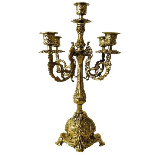 Gothic brass candelabra with five arms baroque