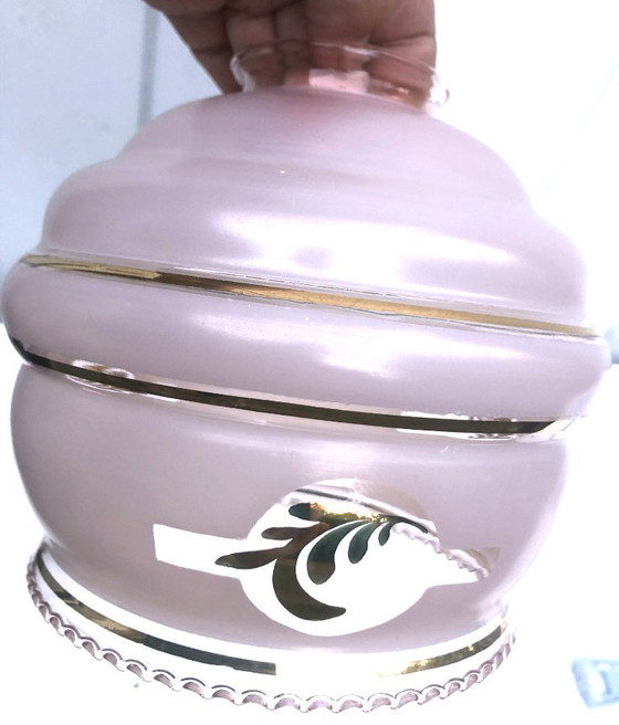 Image 1 of Lot de 5 bobêches anciennes, rose clair, en verre Booms De Rupel, Belgique