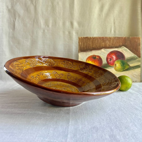 Image 1 of Large 30cm Claire Landolt Signed Swiss Studio Pottery Bowl - Sun Face