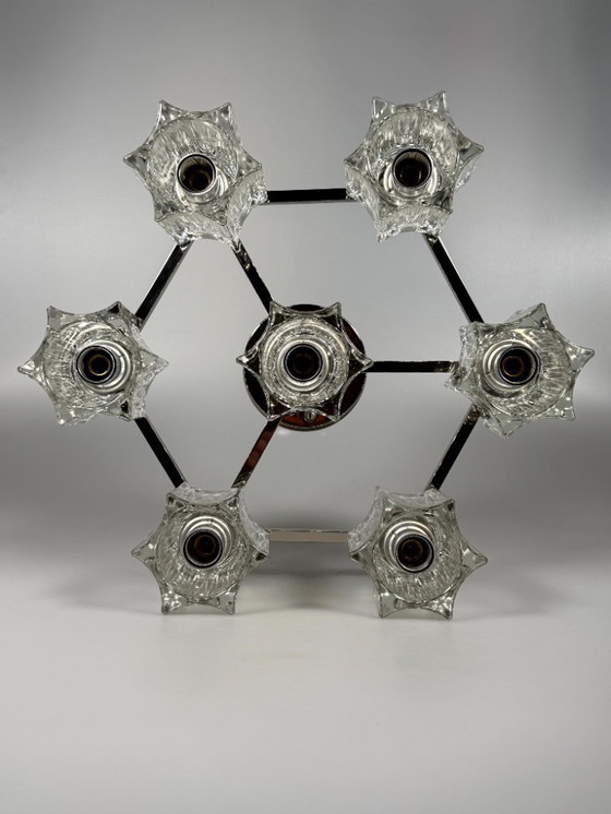 Image 1 of 1960s/70s ceiling or wall lamp, German style, ice glass, space age design