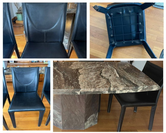 Image 1 of Set di 6 sedie Arrben Archer Italia anni '80 – Pelle nera curva