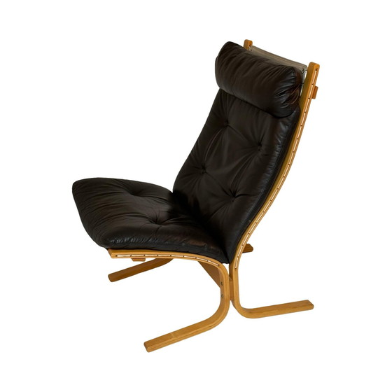 Image 1 of Ingmar Relling per Westnofa - Sedia Siesta - Sedia a fionda in legno curvato - Pelle marrone
