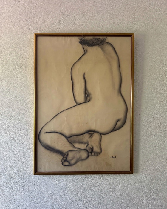Image 1 of Large Nude Charcoal Painting André Jaoul