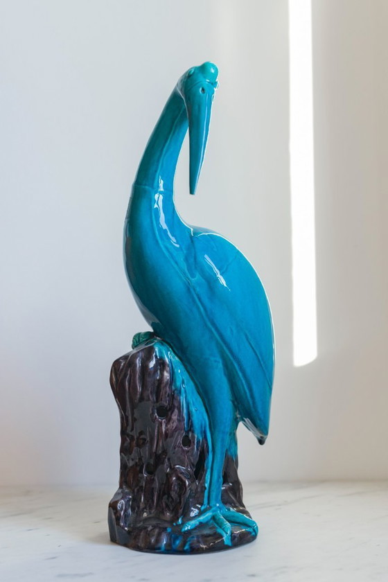 Image 1 of  Figurina di gru cinese smaltata di turchese, anni '50