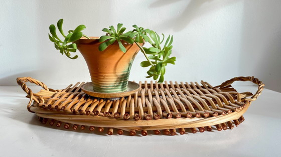 Image 1 of Vassoio di presentazione in rattan vintage