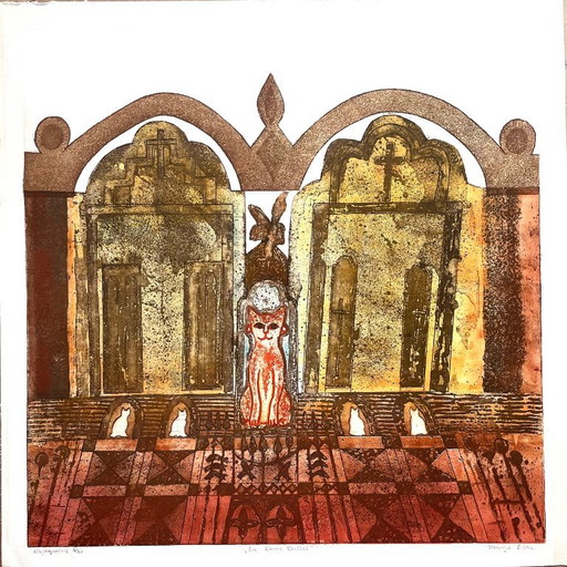 Bastet. Farbradierung von Margo Ellen