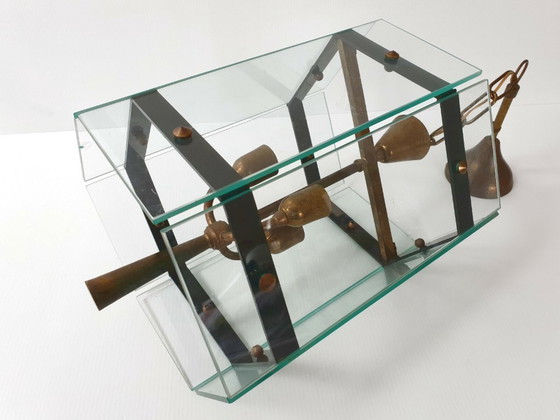 Image 1 of Vintage hanglamp uit de jaren 50 van glas en messing in rockabilly-stijl