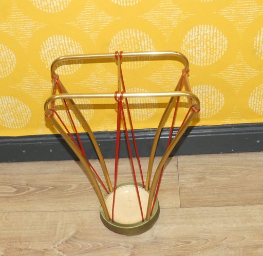 noble stand parapluie des années 50/60 or/ rouge umbrella stand vintage