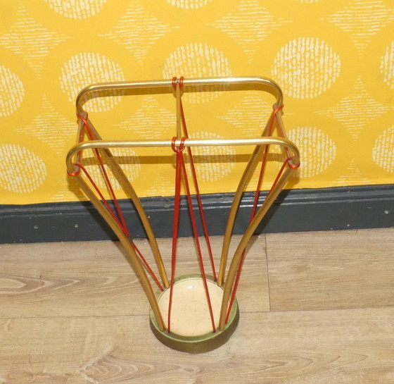 Image 1 of noble 50s 60s umbrella stand gold/ red umbrella stand vintage