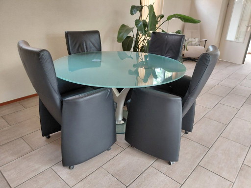 4 sillas de comedor Leolux Columna con respaldos ajustables – eetkamerstoelen, Leather
