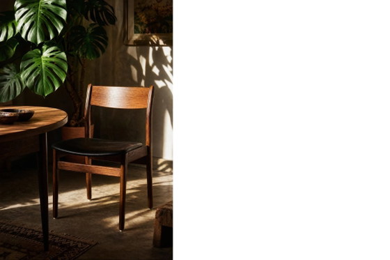 Image 1 of Sedie da pranzo scandinave in stile Mid-Century Modern, in teak e vinile, anni '60, set da 4
