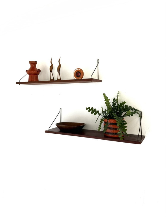 Image 1 of Set of 2 vintage teak wall shelves '60s