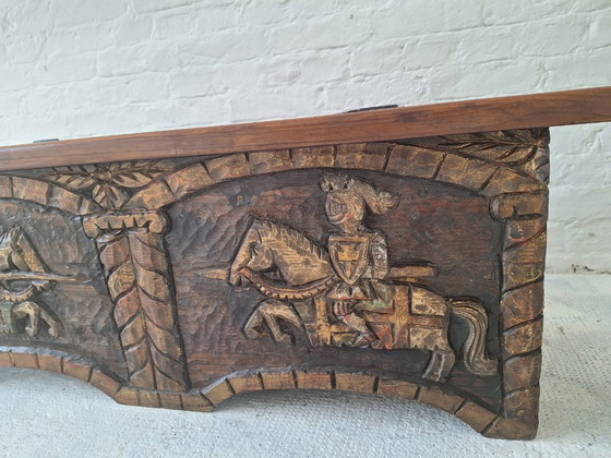 Artes de México Spanish Colonial Carved and Painted Coffer / Bench, 1940s – Benches, Wood (photo 3 of 14)