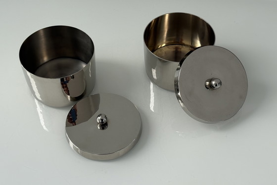 Image 1 of Ensemble de deux boîtes rondes en acier inoxydable