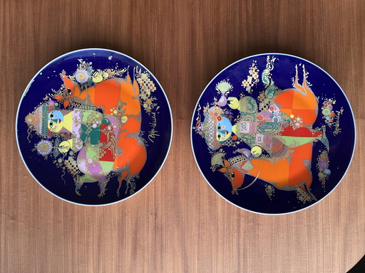 Two Rosenthal Studio-Linie porcelain plates from the "1001 Nights" series, designed by Bjørn Wiinblad.