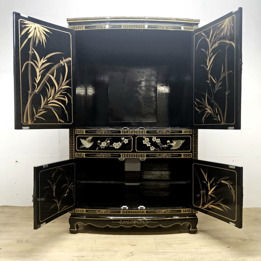 Vintage Chinese Lacquer Cabinet (Birds Flowers) Asian Cabinet / Asiatisches Kabinett Vögel und Blumen (Bohemian