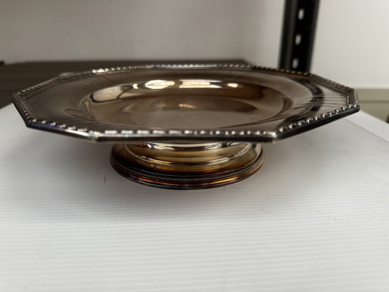 Image 1 of Coupe - Centre de Table Art-Déco en Métal Argenté Forme Octogonale