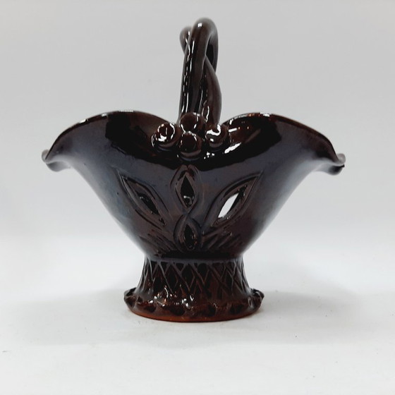 Image 1 of Cestino vintage in ceramica smaltata, marrone