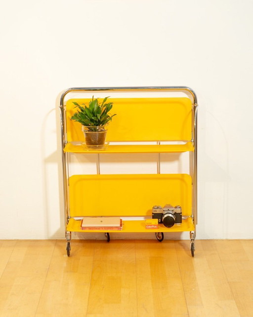 Vintage Raquer Klapp-Servierwagen – Gelb, 1960er Jahre