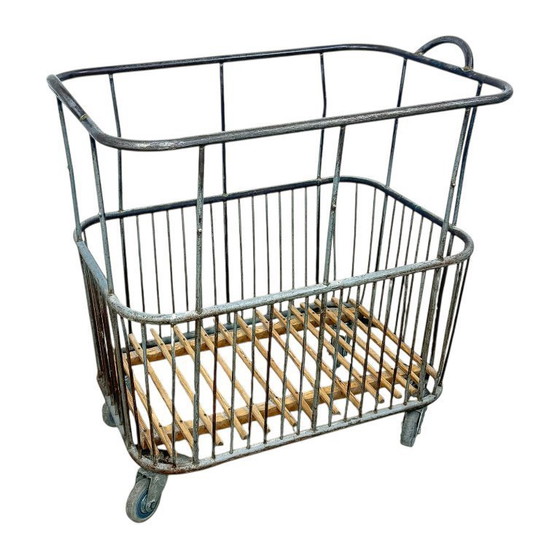 Image 1 of Vintage French metal baker's cart – industrial bread trolley – laundry basket