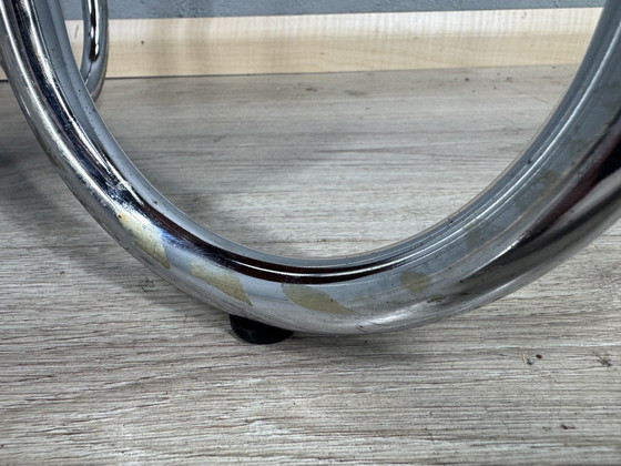 Image 1 of Table d'appoint Art déco intemporelle - chrome et verre noir