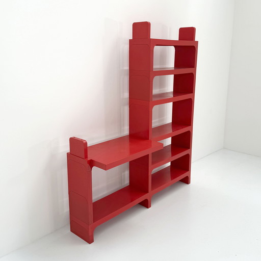 Étagère modulaire rouge avec bureau par Olaf Von Bohr pour Kartell, 1970