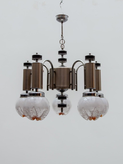 Lustre Mazzega en verre de Murano et chrome, Italie, vers 1970