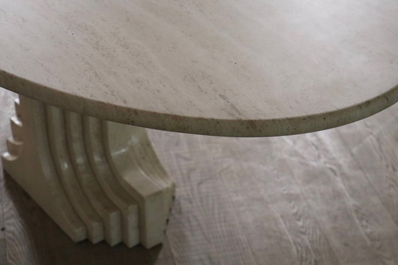 Image 1 of Tavolo da pranzo ovale ‘Argo’ in travertino di Carlo Scarpa per Simon Gavina, anni ’70