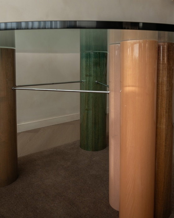 Image 1 of Vintage Saporiti Italia Dining Table – Enamel Column Base –  Postmodern 1980s