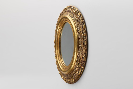 Image 1 of French Baroque Style Oval Mirror in Gilded Wood with Floral Decorations