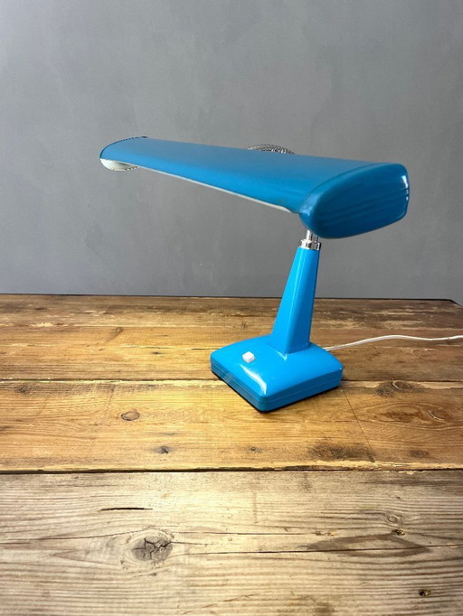 Lampe de bureau Glamor vintage Mid Century bleu vif du Japon
