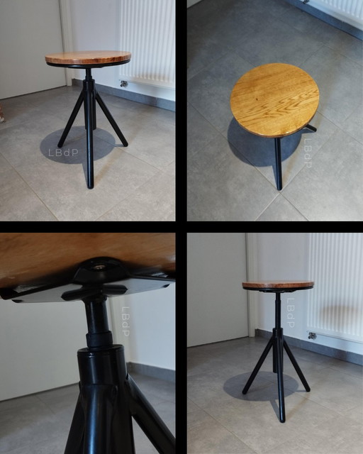 Vintage Stool, Indus Type, Tripod Leg, Adjustable Seat