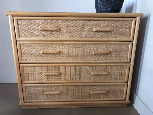 Vintage rattan bamboo chest of drawers